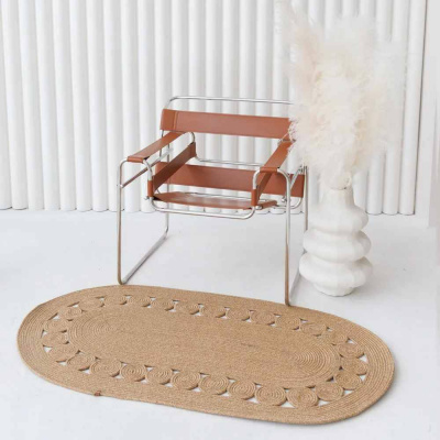 Декоративный коврик плетеный 80*150 кружки-полоса бежевый Посудный ряд